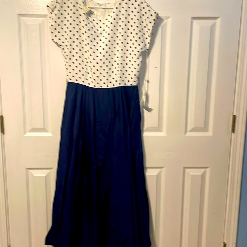 NWT Vintage In Exc New Condition Nancy Johnson Navy/white Dress